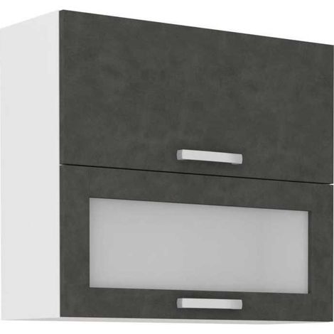 Les Tendances – Meuble haut de cuisine 2 portes basculantes – Dimensions L 80 x P 31,6 x H 72 cm – Gris mat – Panneaux de particules 16mm (1/5)