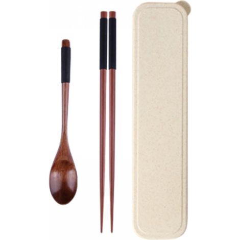 Cuillère En Bois - Baguettes En Bois Naturel - Style Japonais - Finition Main - Boîte Cadeau Incluse - Lot De 3 Pièces (1/5)
