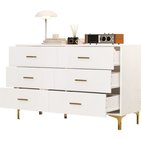 Cassettiera con 6 cassetti e ante, 120x40x76 cm, design moderno in bianco, perfetta per soggiorno e camera da letto (1/5)