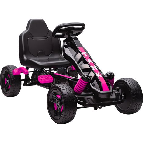 Kart à pédales pour enfants, karting enfant 3 à 6 ans avec roue libre, rose, frein, roues EVA antidérapantes