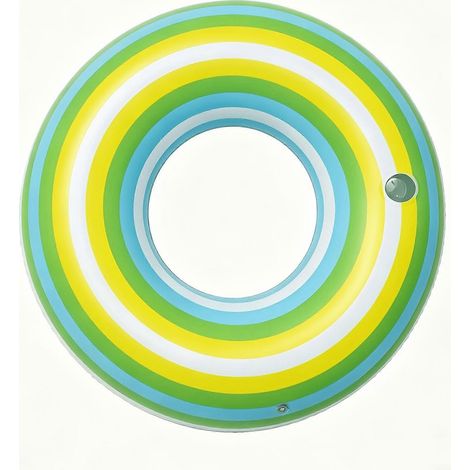 Bouée gonflable à rayures tropicales (1 pièce), tube de natation durable pour adultes, pour piscine et plage (1/5)