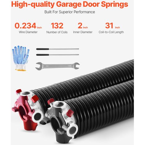 Ressorts de torsion pour porte de garage, 1 paire, Φ5,94xΦ50,8x787 mm, 16000 cycles, revêtement noir électrophorétique pour remplac… (1/5)