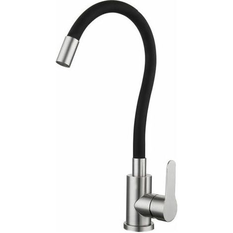 VURAHOME - Robinet de cuisine en forme de mémoire, évier incurvé en silicone noir, robinet en chrome, rotation à 360 ° (1/4)