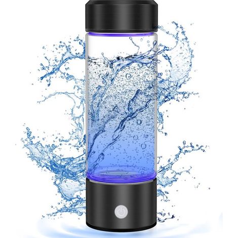 Wasserstoff-Wasserflasche, tragbarer, wiederaufladbarer Wasserstoff-Wassergenerator für Zuhause, Reisen, Büro und Sport, schwarz (1/5)