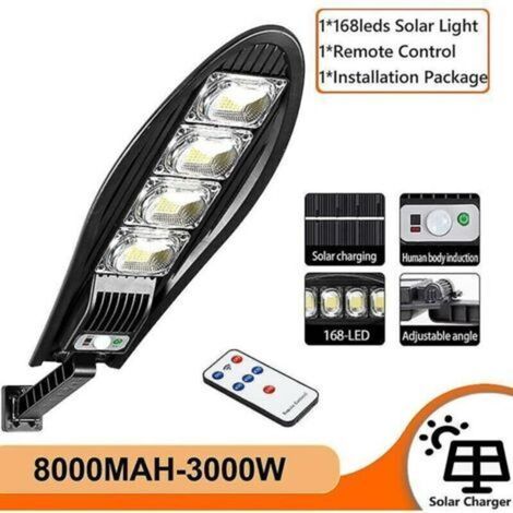 5000w Amélioré 8000mah Réverbère Solaire Extérieur Étanche Led Pour Mur De Jardin Lampe Solaire À Angle Réglable Avec Modes À Distance,1Pièces Lampe solaire 168 leds,de dyk. (1/4)