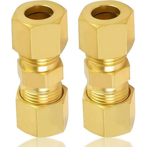 Set mit 2 Messing-Klemmverschraubungen – 10 mm Außendurchmesser, gerade Ausführung, für Rohrleitungen und Luftkompressoren, Gold (1/5)