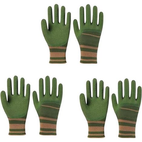 Lot de 3 paires de gants de jardinage et de travail tricotés, unisexes, pour le jardinage, les travaux extérieurs (construction, protection), taille unique, verts. (1/5)