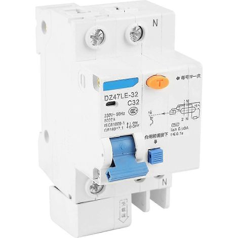 Disjoncteur différentiel DZ47LE-32 1p N C32 avec protection contre les fuites de courant de 30 mA (1/2)