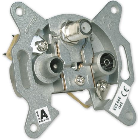 Schwaiger SAT Breitband Durchgangsdose RDS660 531 (16dB), F IEC silber, 3-Loch, 1x F / 2x IEC Antennen & Koaxkabel