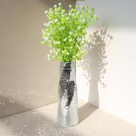 21 cm große, silberfarbene, facettierte Kugelvase, facettierter Blumentopf, Disco-Dekoration für moderne Einrichtungen, Retro-Geburtstage im Stil der 70er/80er/90er Jahre und festliche Tischdekoration (1/5)