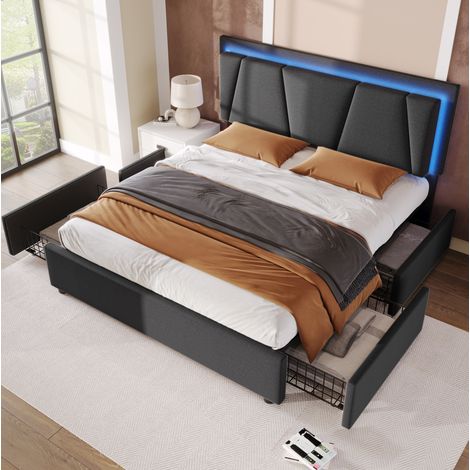 letto contenitore 140x200 LED cassetti testiera grigio OKMYHOME (1/5)