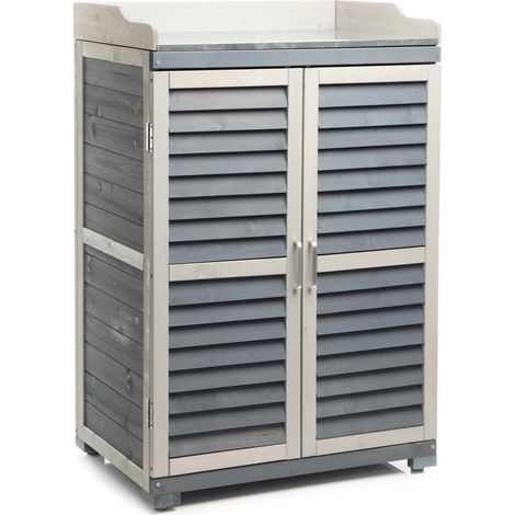 Mesa de trabajo para jardinería, armario inferior y meseta con cantos elevados, gris (1/5)