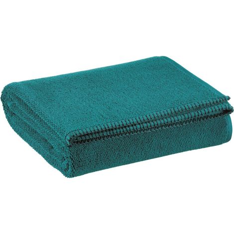 Drap de douche en coton éponge grain de riz absorbant, Bleu Paon 70 x 130 cm - PANGIVO (1/4)