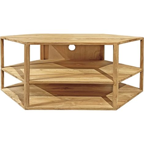 Meuble TV d'angle hexagonal 110 cm bois de teck massif - TETRA (1/5)