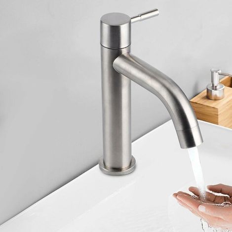 Robinet, G1/2 Acier Inoxydable Brossé Simple Robinet Froid Lavabo Robinet Eau Type Clé Robinet Accessoire de Salle de Bains pour la Maison Cuisine Salle de Bains(Robinet froid simple d