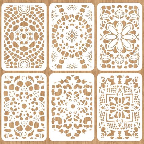 Lot de 6 pochoirs muraux réutilisables en dentelle - Motif mandala floral - Pochoir vintage pour meubles en bois, chambre à coucher, décoration d'intérieur - 20 x 30 cm (1/5)