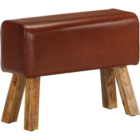 vidaXL Banco potro gimnasio cuero auténtico madera mango marrón 58 cm (1/5)