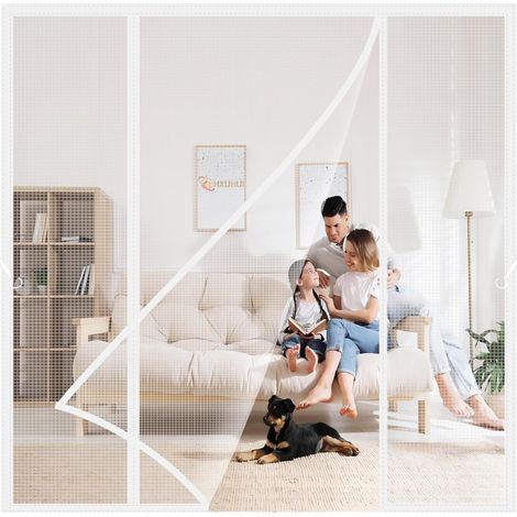 Moustiquaire Sur Mesure Porte Double 280x200cm Moustiquaire magnetique Fermeture Automatique Sans Percer Rideaux Anti Mouches Pour la plupart des types de portes Blanc