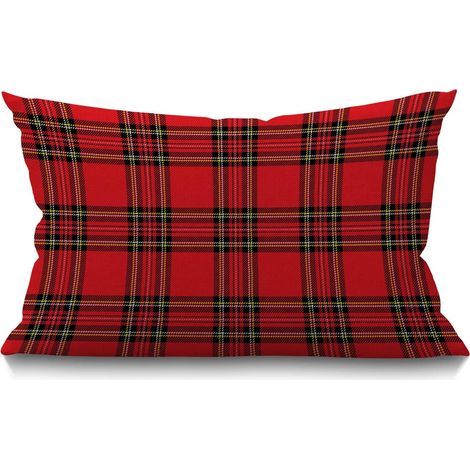 Traditioneller schottischer karierter Leinenkissenbezug für Sofa, Bett, Couch, Auto, Kissenbezug 30 x 50 cm, rot und schwarz (1/5)