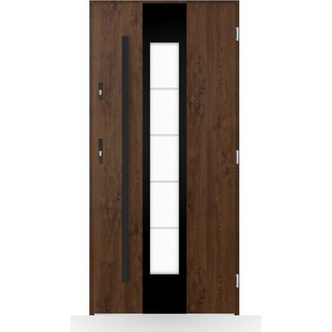 Porte d'entrée Lina 80-90-100cm en acier - Couleur: Noyer - Poussant: Droit - Dimensions: 80 cm (1/2)