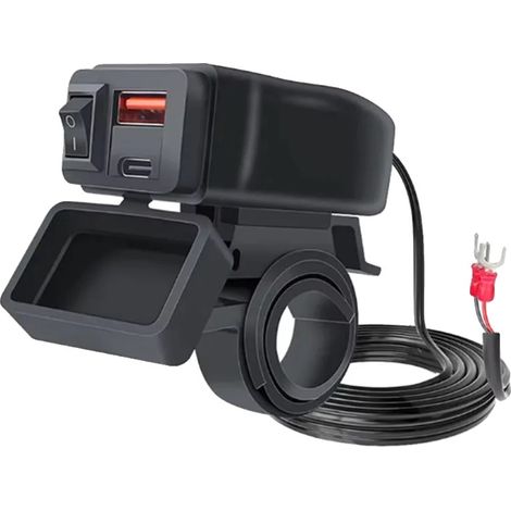Cargador USB para motocicleta, dos puertos USB, diseño resistente al agua, PD (sin voltímetro). (1/2)