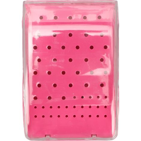 Boîte de rangement rectangulaire autoclavable pour fraises dentaires, 60 trous, rose, pour le nettoyage des fraises en milieu hospitalier. (1/5)