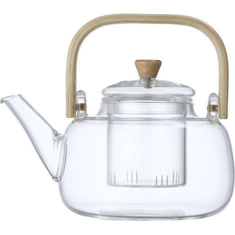 Théière domestique multifonctionnelle de grande capacité (1000 ml) en verre borosilicate avec poignée en bambou