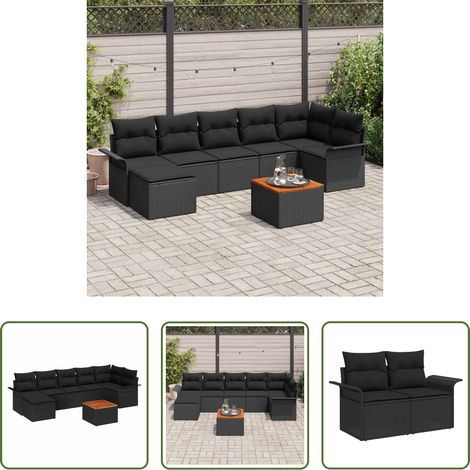 Gartenbank - Gartensofa-set mit Kissen 8 pcs Schwarz Poly-Rattan (1/5)