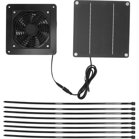 Decdeal Kit de ventilateur de panneau solaire 10W, alimenté à grande vitesse avec filet de Protection de câble de 150cm pour serre pour animal domestique