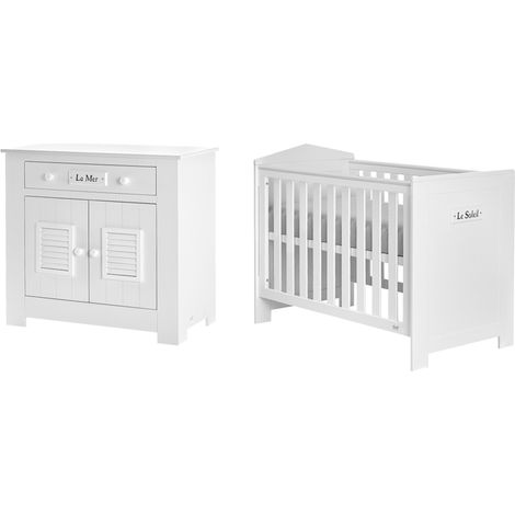 Lit bébé et Commode à langer Pinio Marsylia MDF Blanc