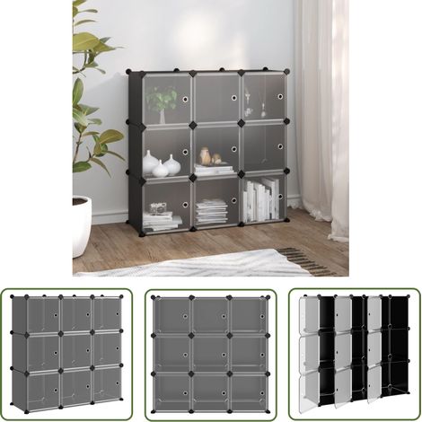 The Living Store Cubes de rangement 9 pcs avec portes noir PP - Cube De Rangement - Étagère Murale - Meuble Rangement - Rangement Intérieur - Organisateur Tiroir (1/5)