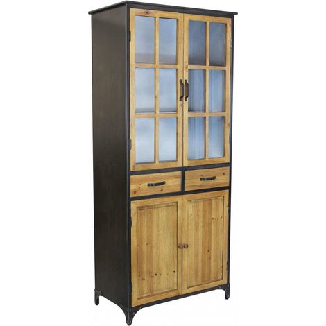 Mobile credenza in legno e acciaio con ante e ripiani per organizzazione 78,5x41,5xH175 cm (1/5)