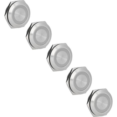 Vendus par paquets de 5 : interrupteurs tactiles à bouton-poussoir en métal ultra-courts de 25 mm avec LED, à réinitialisation automatique, à fonctionnement momentané, ultra-minces, étanches, DC1224V, (1/5)