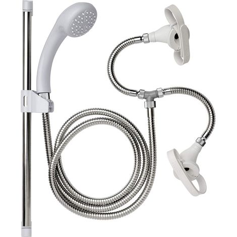 Croydex AB160022 Spray Secura rimovibile con connettori universali e cinghie di fissaggio adatto a sistemi ad alta e bassa pressione, bianco, tubo da 1,75 m (1/5)