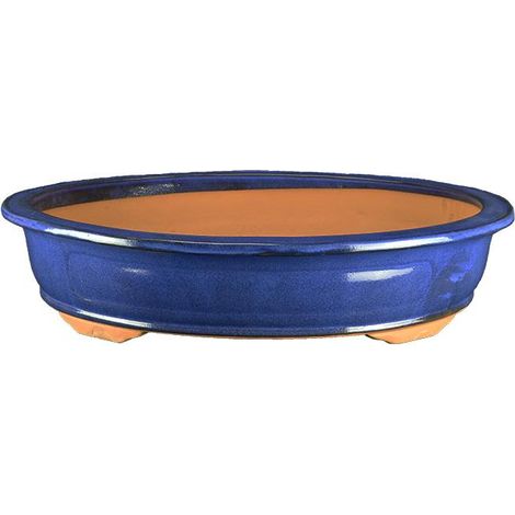 Vaso per bonsai ovale in gres smaltato blu 36,5x27x7 cm - 2938c