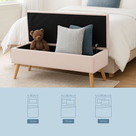 Storage Bench with Linen Upholstery, Wooden Legs (1/5)