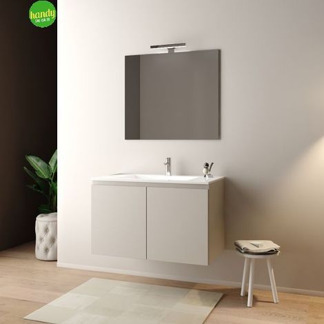 Mobile bagno sospeso con specchiera e lavabo integrato modello daria 90cm composizione completa - cashemere Mobo