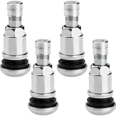 4 Pieces Valve Pneu Voiture Argent Acier 525 Bouchon Valve Pneu Voiture avec Capuchon en Maille Valve Tubeless Universelle pour Accessoires Pneus et Jantes Auto Remplacement Valve Schrader (1/5)