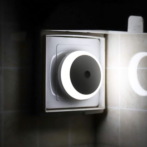 Luz nocturna LED, luz nocturna blanca con enchufe, redonda, sensor de luz, bajo consumo energético, paquete de 2 (1/5)