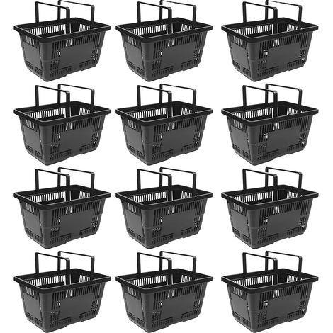 Paniers de shopping portables, capacité de 28 litres, ensemble de 12, noir (1/5)