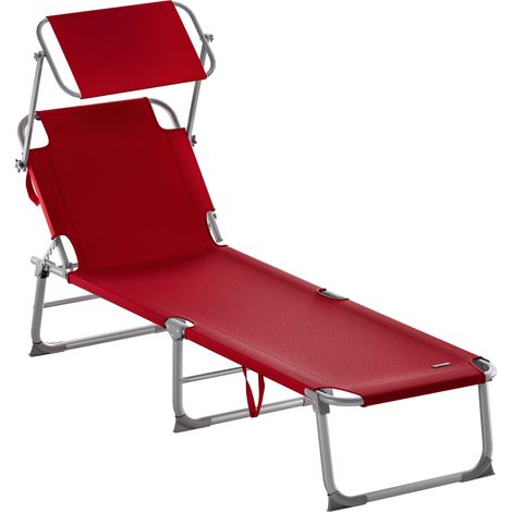 CASARIA® Hawaii Beach Lounger  Foldable & UV-Resistant  4-Way Adjustable  Sun Canopy  Garden Sun Lounger  115kg Capacity  195cm Length  Steel Frame  rubinrot (de)
