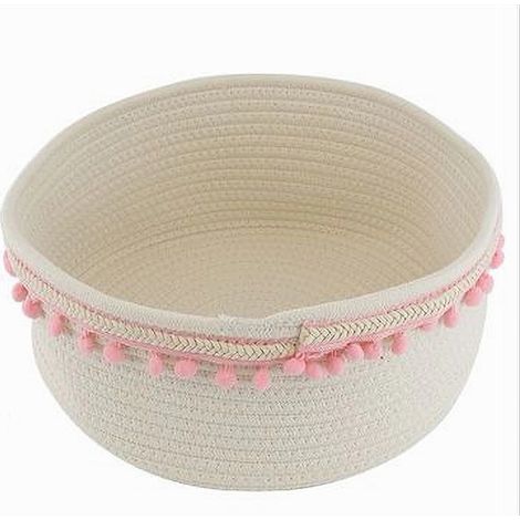 Cleafe - Cesto Porta Oggetti Per Biancheria In Corda Pon Pon Rosa Cestino 22x9.5 Cm 10666 - (1/5)