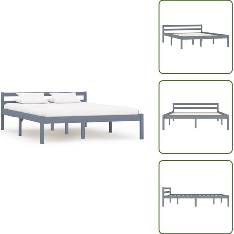 Massivholzbett Grau Kiefer 120x200 cm - Massivholzbette - Holzbettrahmen - Kiefernbett - Doppelbett - Grau