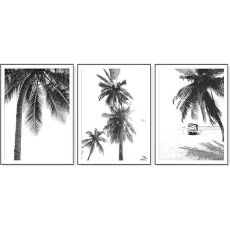 Lot de 3 posters - Palmiers - Noir et blanc - Paysage de plage - Photos murales sans cadre Décoration - 40x50cm (1/5)