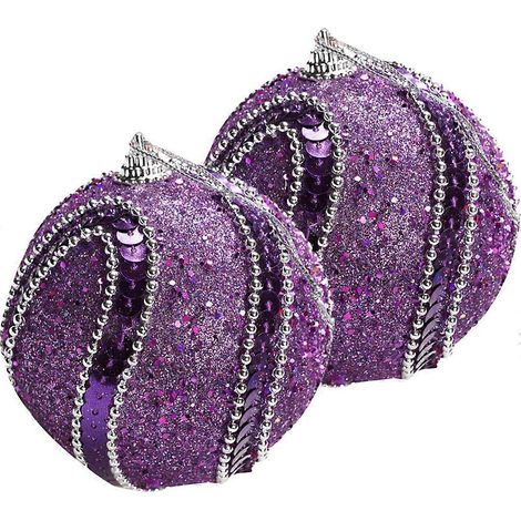 Lot de 2 boules de Noël décoratives en mousse pour sapin, à suspendre.-8x8cm-Purple (1/3)