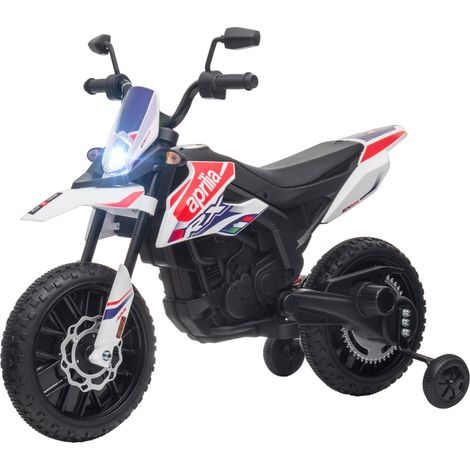 Motocicletta per bambini 12V con ruote di supporto, luci LED, musica, USB, motocicletta elettrica per ragazzi e ragazze, bianca (1/5)