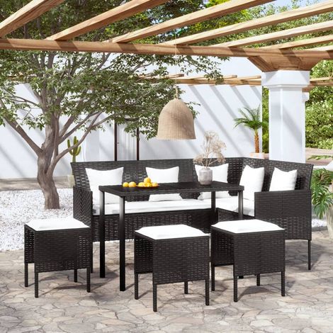 5-tlg. Sofagarnitur in L-Form mit Kissen Poly Rattan Schwarz CFW750090 (1/5)