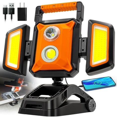 Projecteur LED Rechargeable 40W 4000LM, Projecteur Chantier avec Pince, Pliable & Rotatif 360° avec 5 Modes, Lampe de Chantier à Batterie avec Aimant pour Atelier, Garage et Réparation [Classe énergét