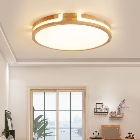 Plafonnier Bois,Dimmable 3000K-6000K 24W Luminaire Plafonnier Bois,Pour Chambre,Salon,Cuisine,Salle à Manger,Couloir,Maison,Bureau, D'Enfant Ø40cm