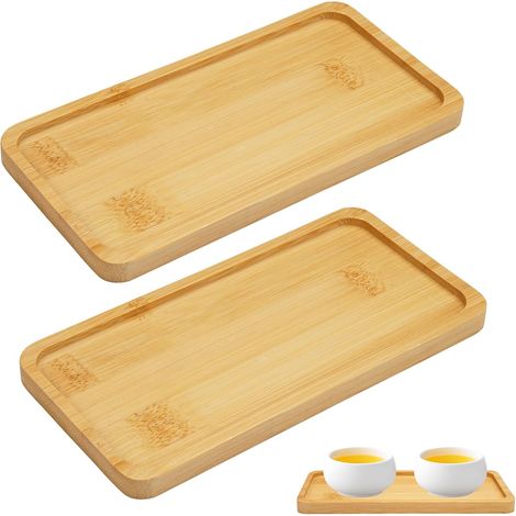 2 Plateau Bambou Rectangulaire, 17.5x9cm, Bord Rehaussé, Table, Cuisine Salon (1/5)